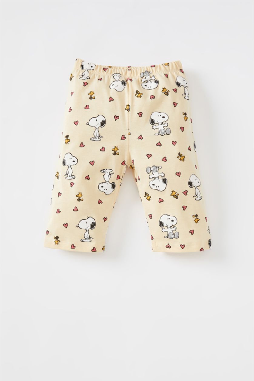 طفلة صغيرة بيج طقم بيجاما قطنية بأكمام قصيرة ومرخصة من Baby Girl Snoopy