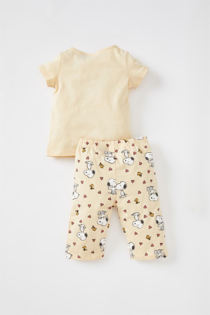 طفلة صغيرة بيج طقم بيجاما قطنية بأكمام قصيرة ومرخصة من Baby Girl Snoopy