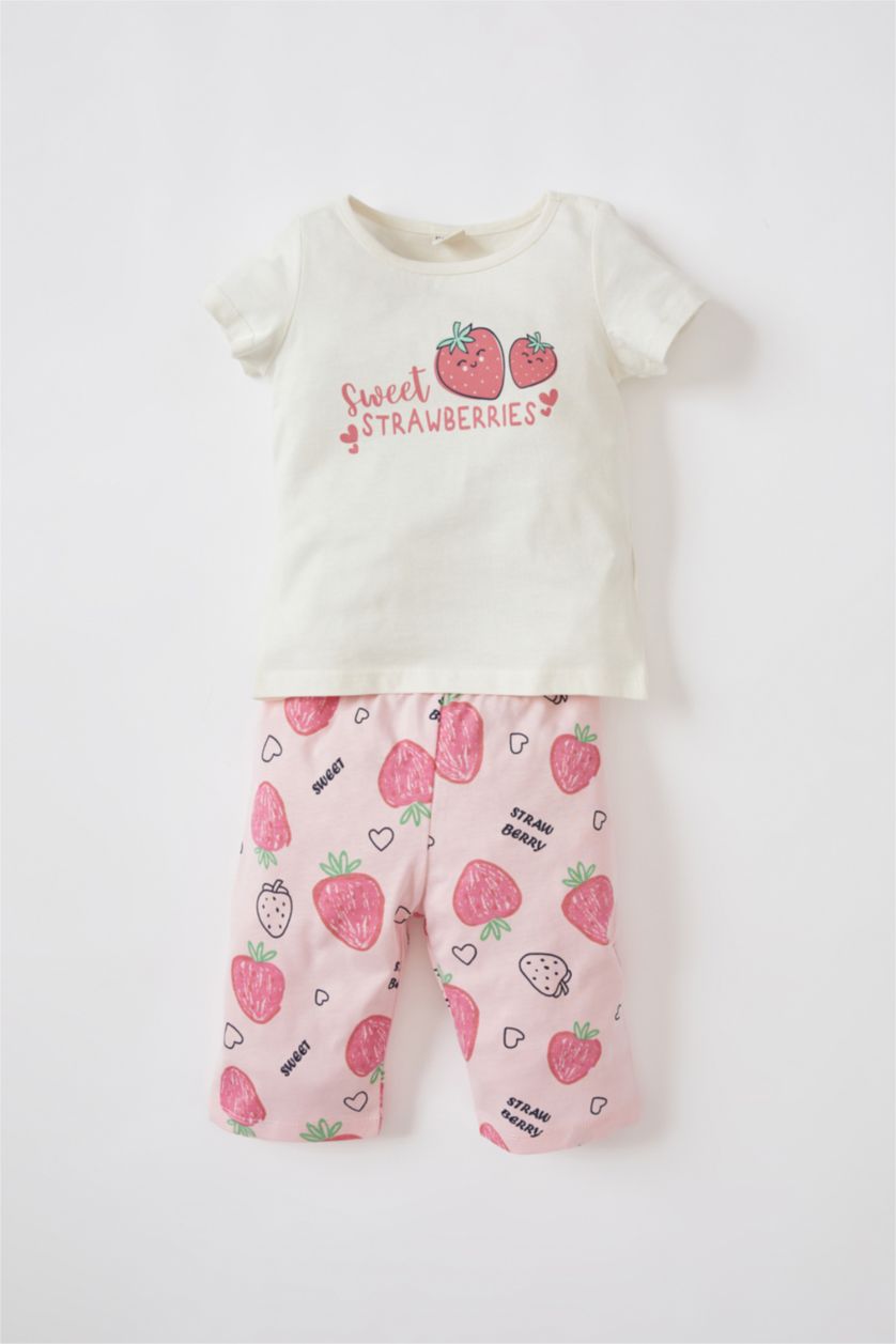 BABY GIRL Light Pink Short Sleeve Strawberry Printed Pyjama Set