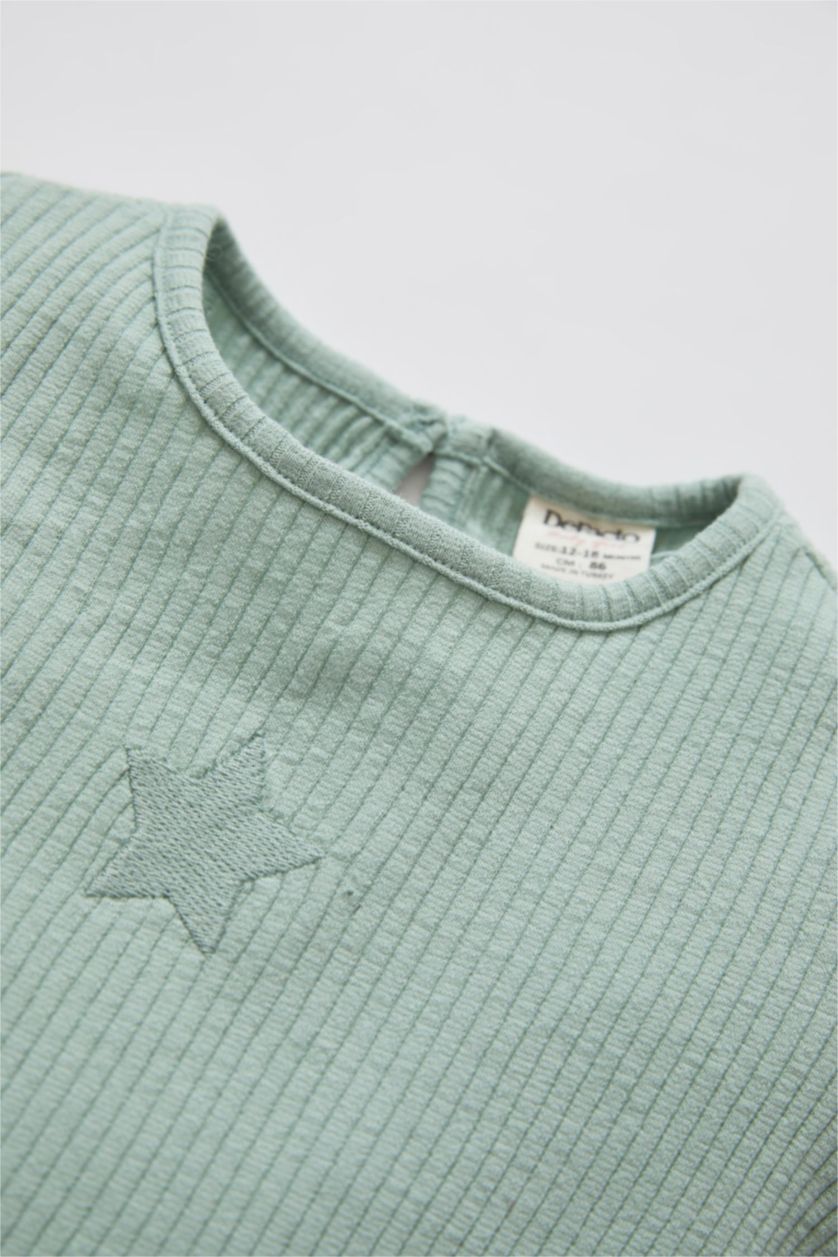 طفلة صغيرة أخضر طقم بيجاما بناتي قطن عضوي كم طويل وياقة دائرية مضلع - قطعتين