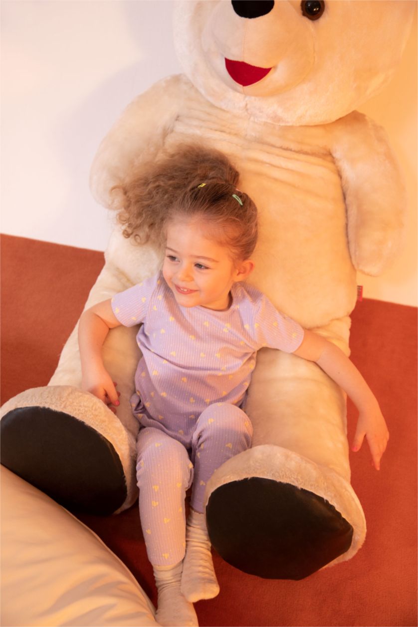 BABY GIRL Light Lilac Baby Girl Patterned Crew Neck Ribbed Camisole Organic Cotton Long Sleeve Pajamas Set