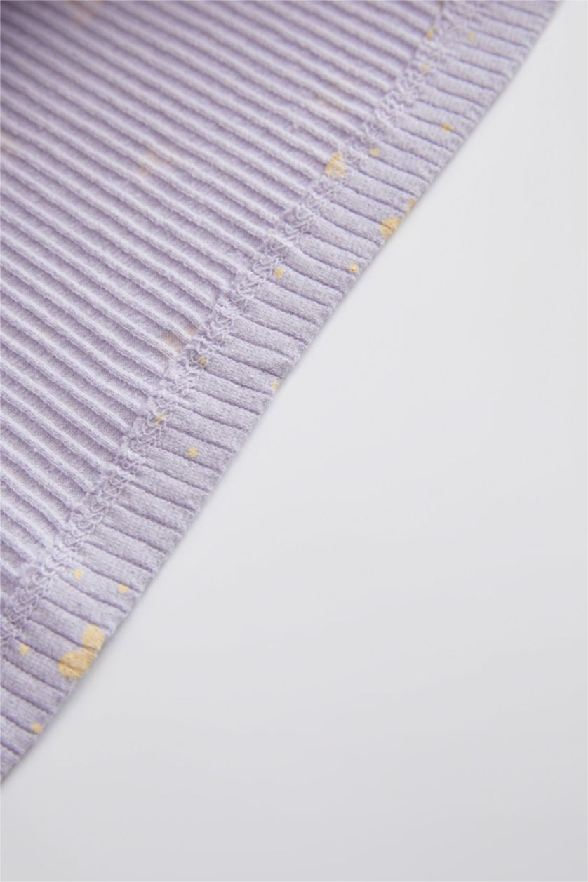 BABY GIRL Light Lilac Baby Girl Patterned Crew Neck Ribbed Camisole Organic Cotton Long Sleeve Pajamas Set