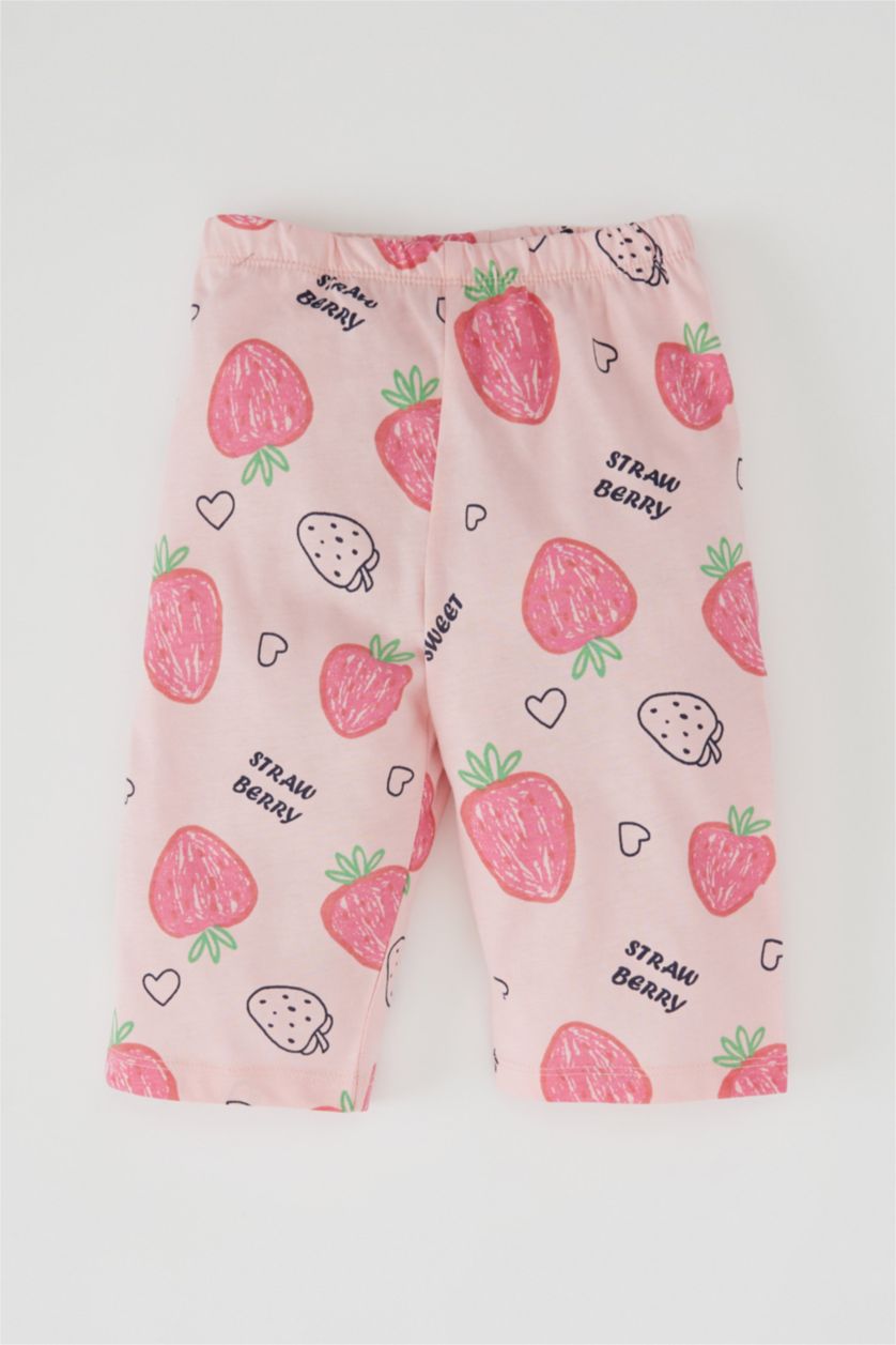 BABY GIRL Light Pink Baby Girl Strawberry Printed Short Sleeve 3 Piece Cotton Pajamas Set