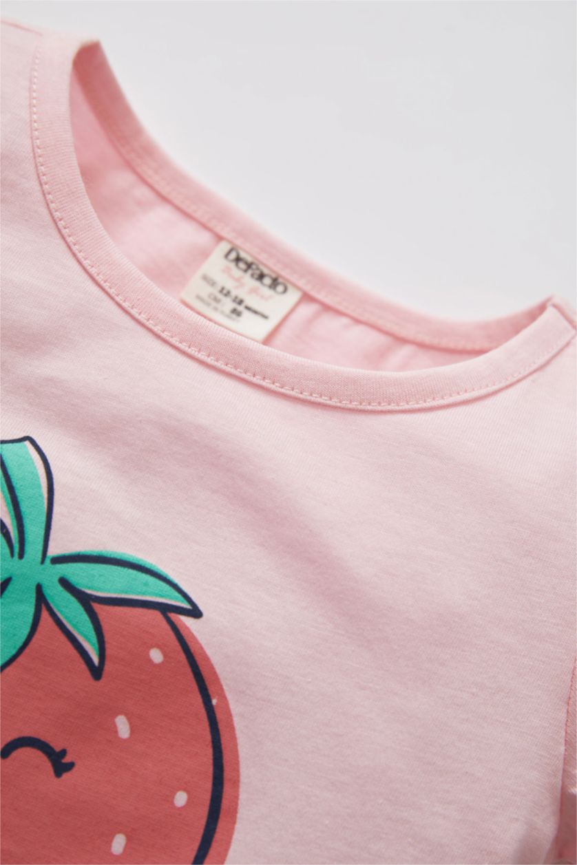 BABY GIRL Light Pink Baby Girl Strawberry Printed Short Sleeve 3 Piece Cotton Pajamas Set