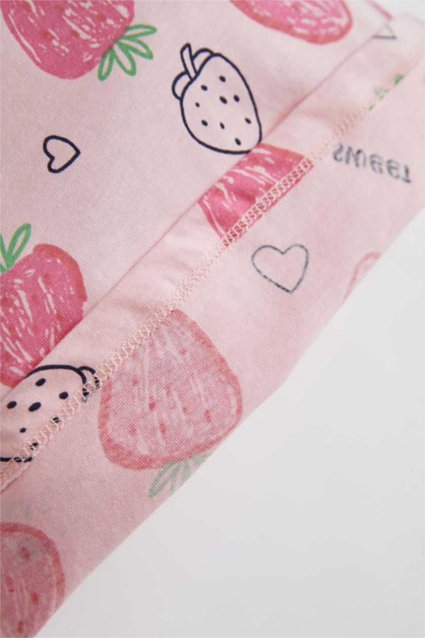 BABY GIRL Light Pink Baby Girl Strawberry Printed Short Sleeve 3 Piece Cotton Pajamas Set