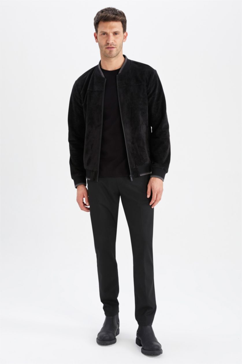 Мужчины Черный Куртка приталенного кроя из замши для мужчин