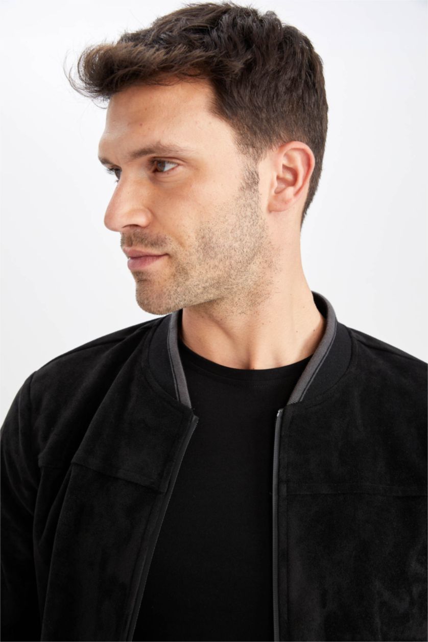 Мужчины Черный Куртка приталенного кроя из замши для мужчин