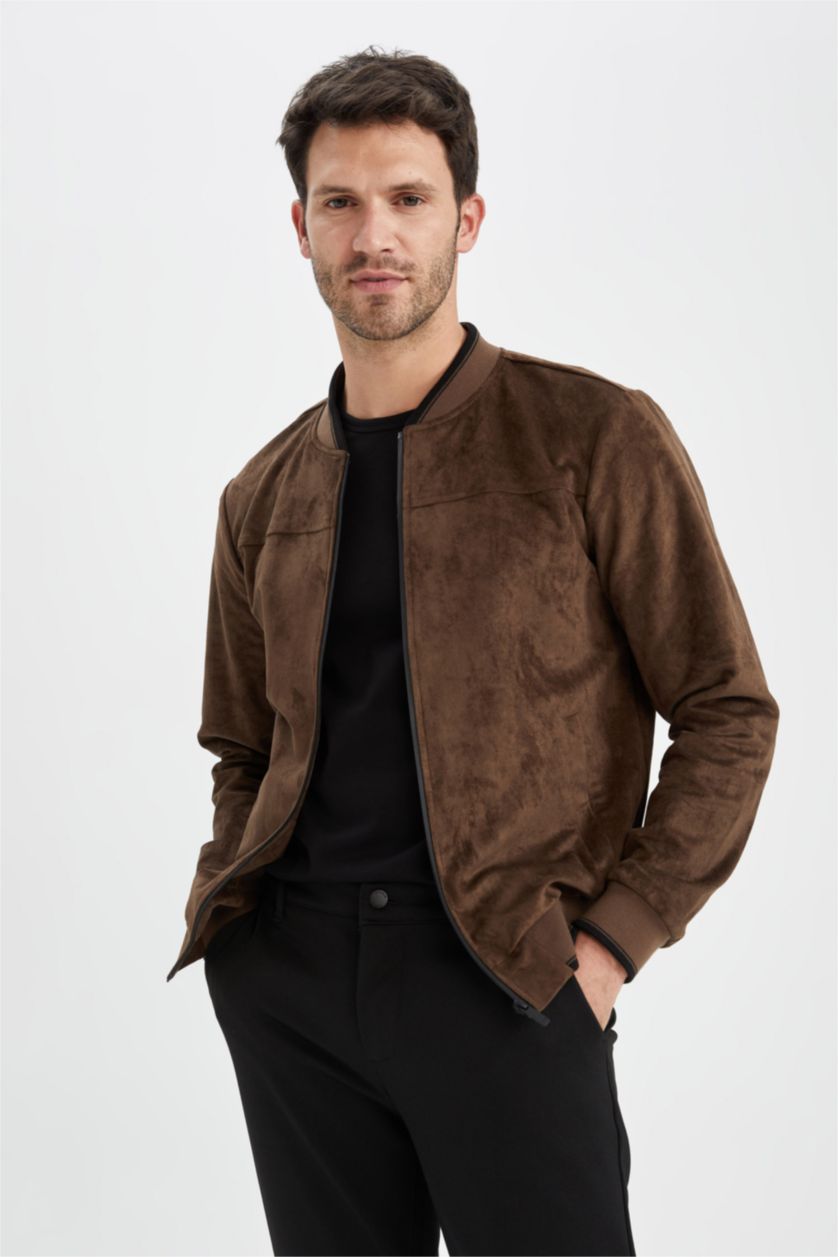 Мужчины Коричневый Куртка приталенного кроя из замши для мужчин