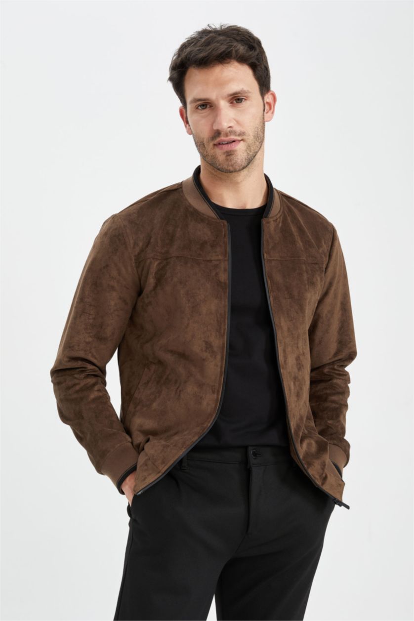 Мужчины Коричневый Куртка приталенного кроя из замши для мужчин