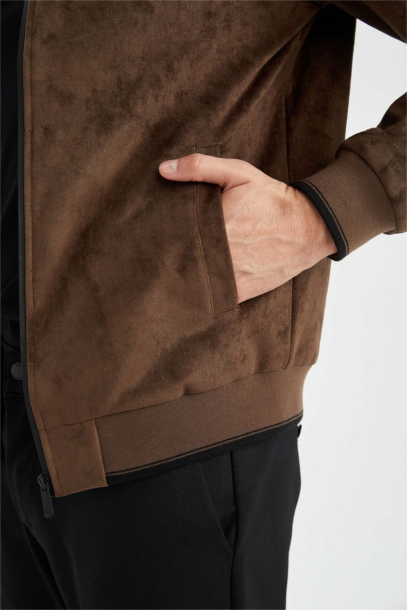 Мужчины Коричневый Куртка приталенного кроя из замши для мужчин