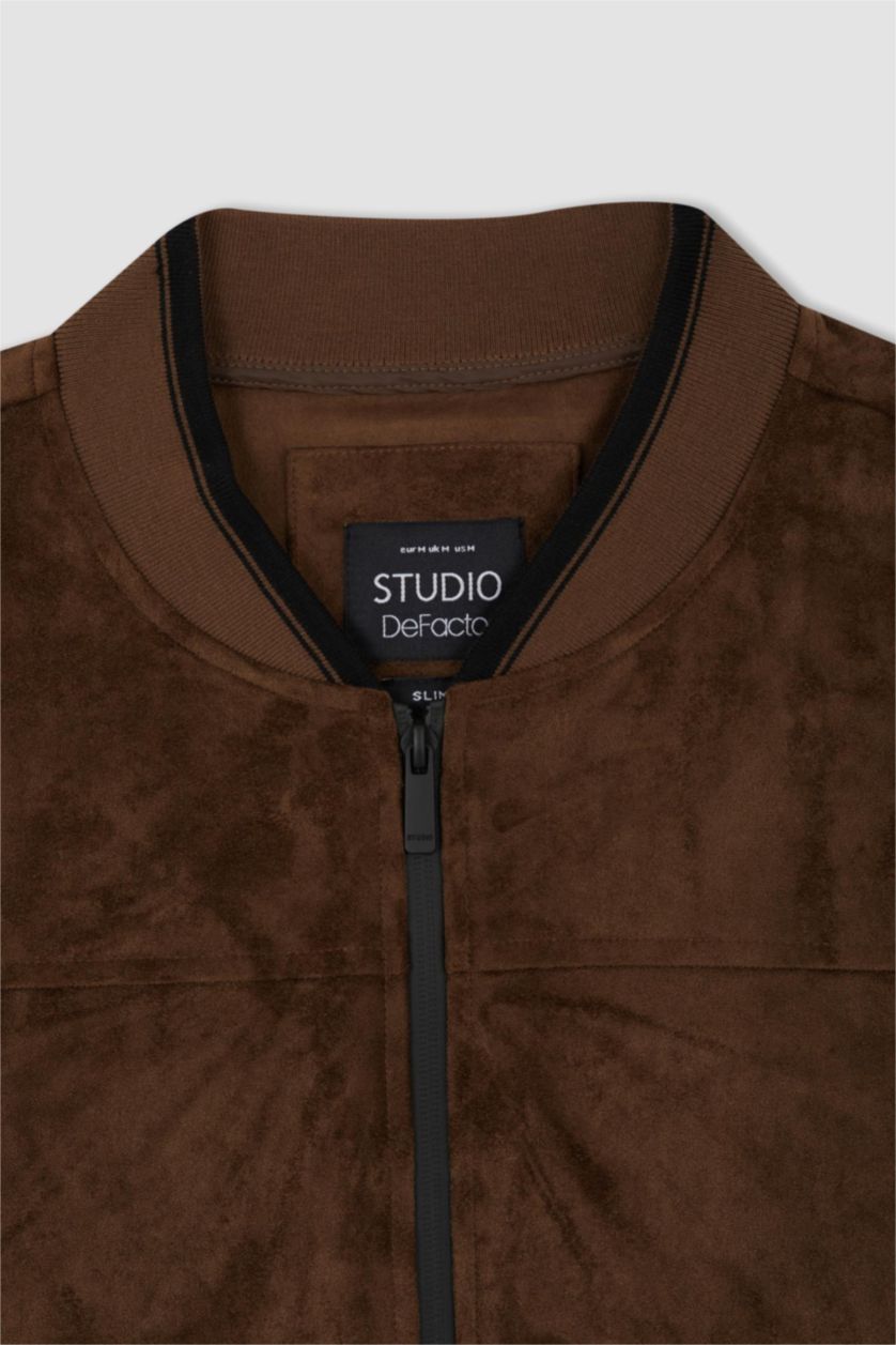 Мужчины Коричневый Куртка приталенного кроя из замши для мужчин