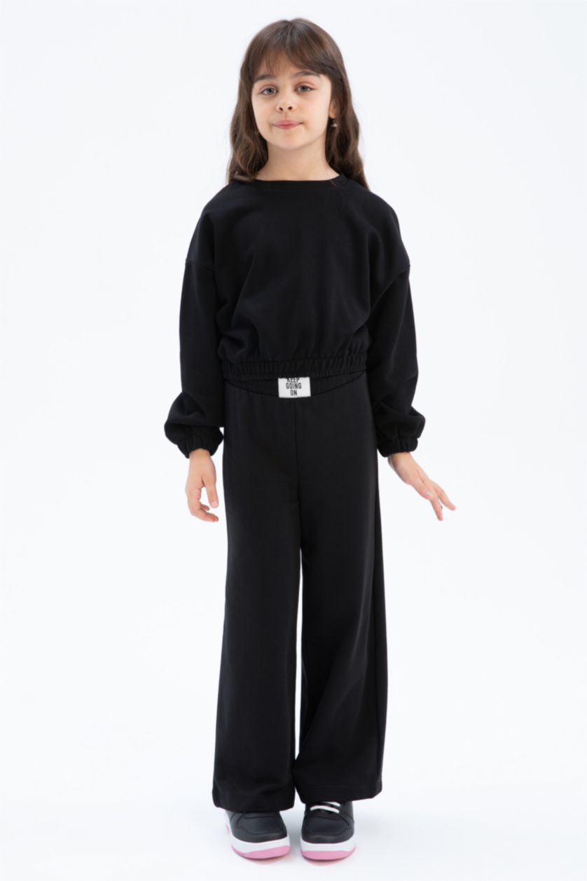 FILLES Noir Ensemble de bas de survêtement à jambes larges pour fille