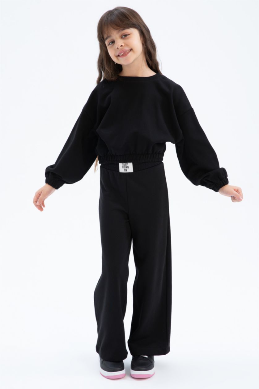 FILLES Noir Ensemble de bas de survêtement à jambes larges pour fille