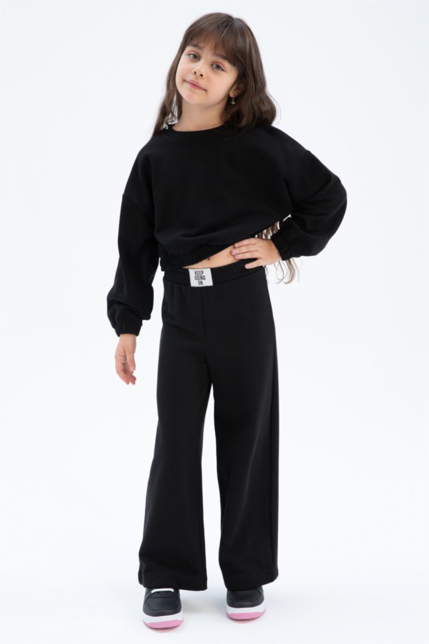 FILLES Noir Ensemble de bas de survêtement à jambes larges pour fille