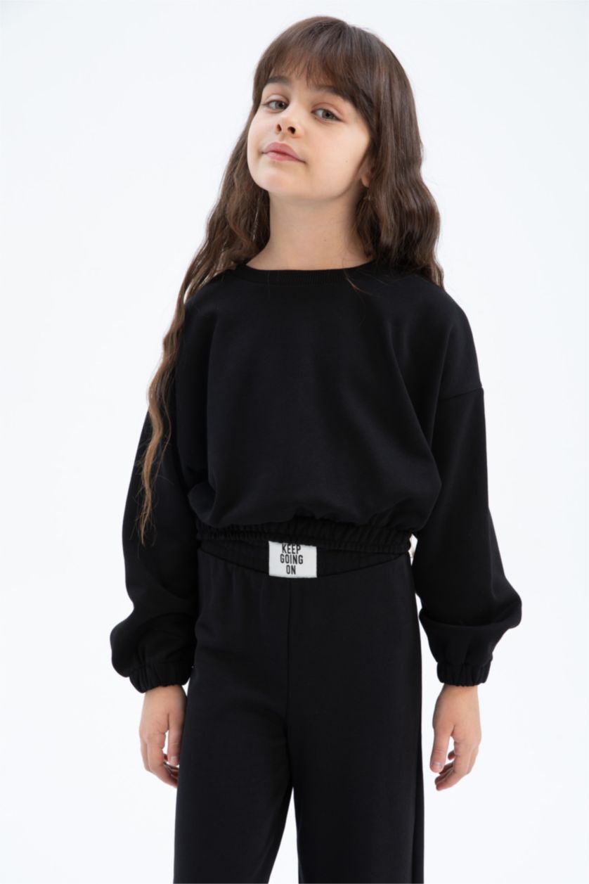 FILLES Noir Ensemble de bas de survêtement à jambes larges pour fille