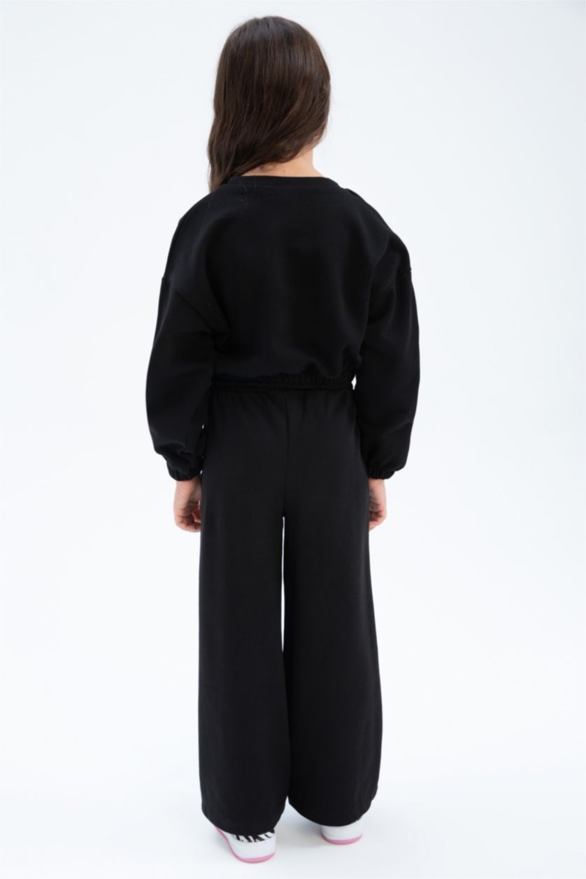 FILLES Noir Ensemble de bas de survêtement à jambes larges pour fille