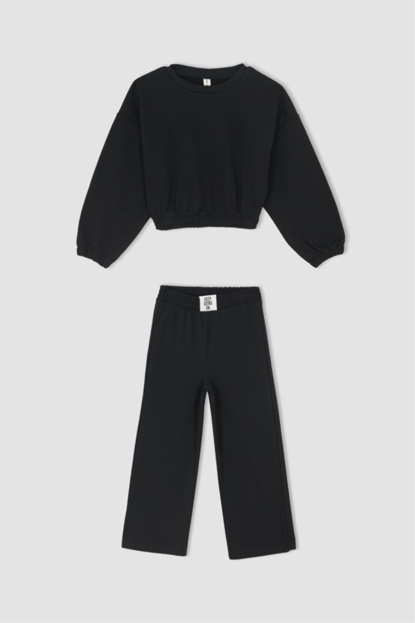 FILLES Noir Ensemble de bas de survêtement à jambes larges pour fille