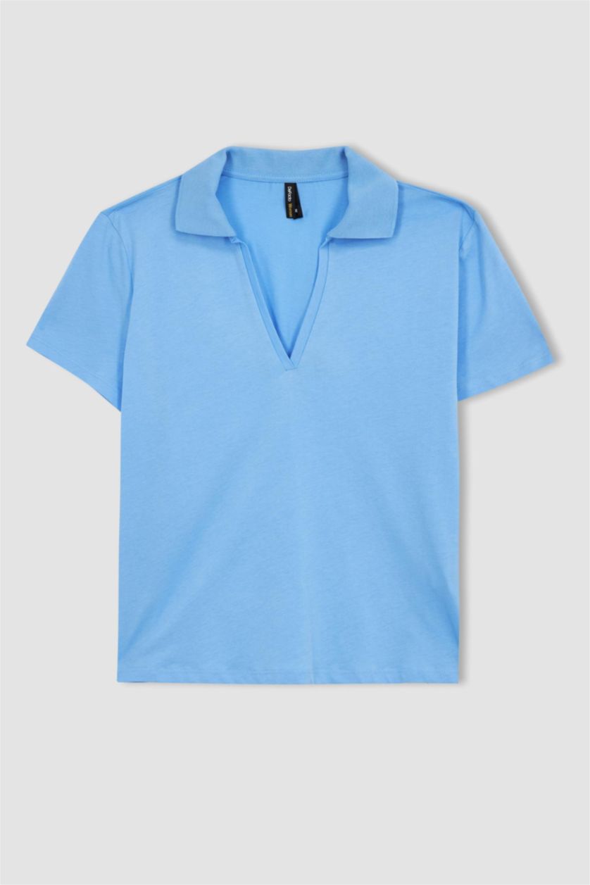 FEMME Bleu T-Shirt Coupe Classique À Manches Courtes Et Col Polo