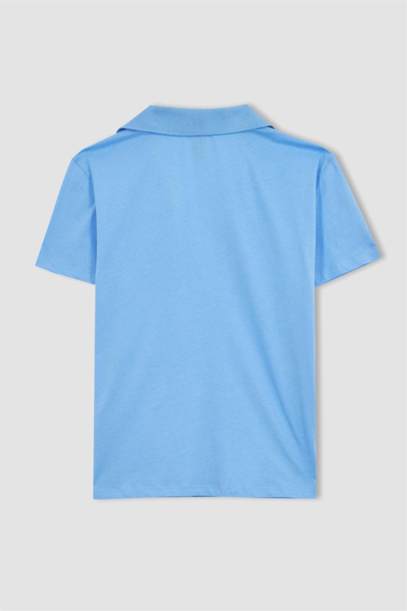FEMME Bleu T-Shirt Coupe Classique À Manches Courtes Et Col Polo