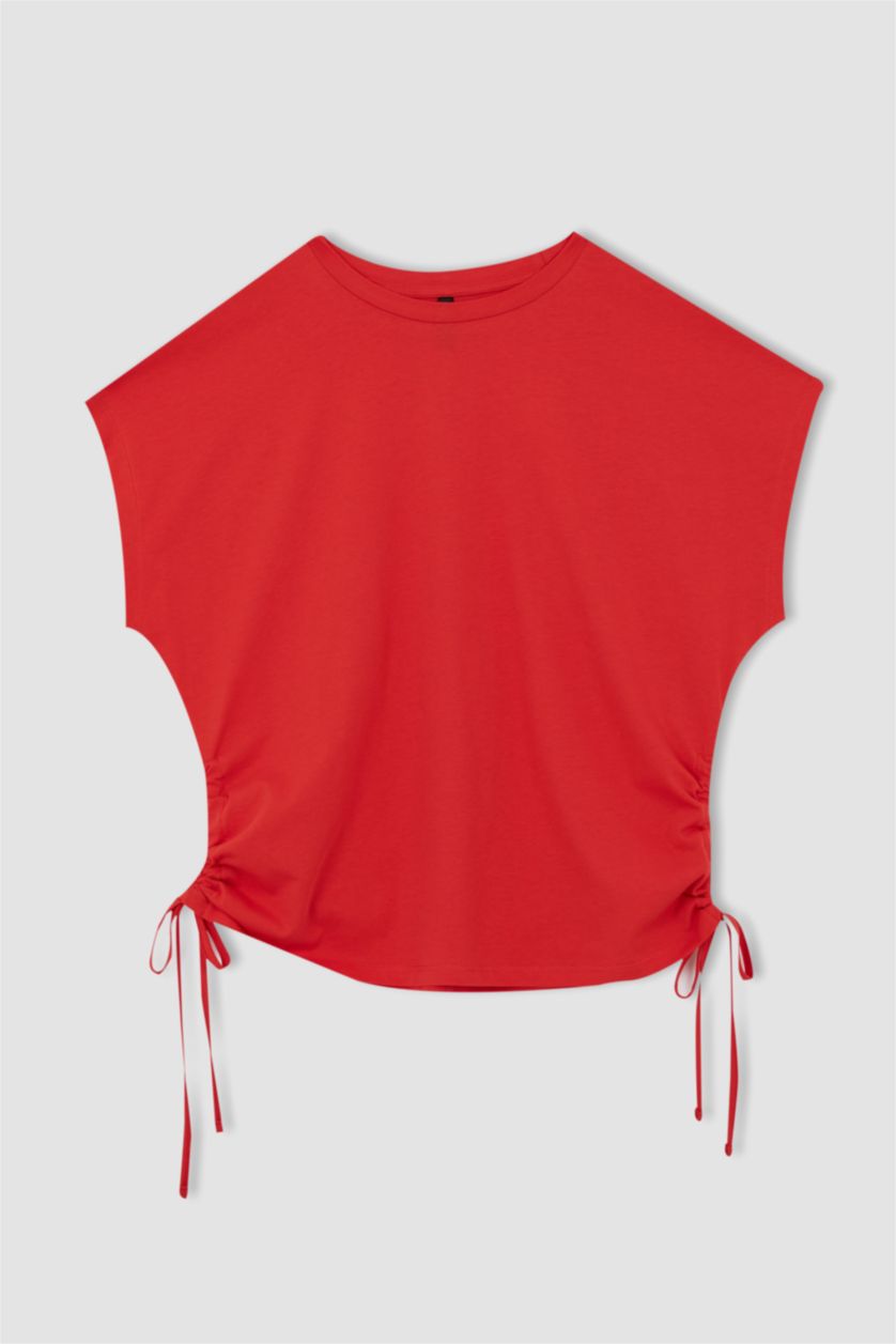 Kadın Kırmızı Regular Fıt Pamuklu Kısa Kollu Tişört