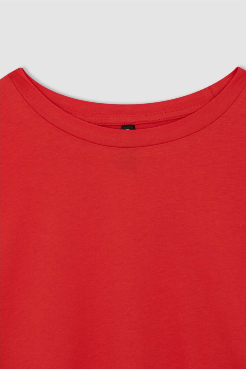 Kadın Kırmızı Regular Fıt Pamuklu Kısa Kollu Tişört