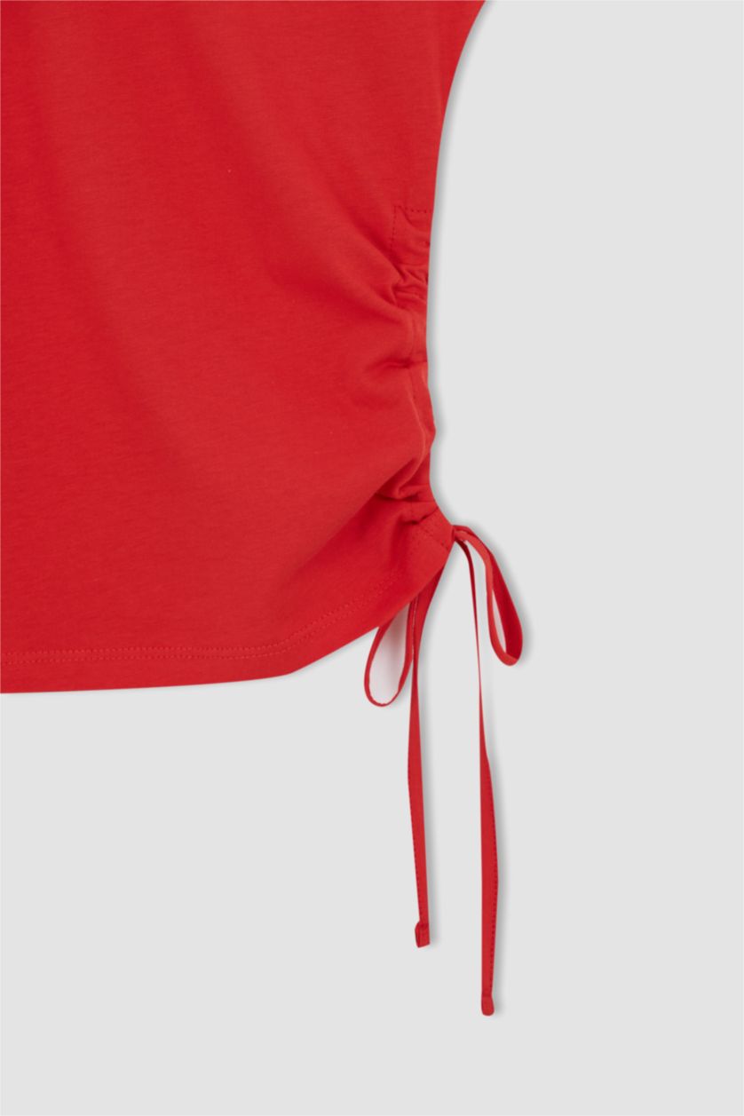 Kadın Kırmızı Regular Fıt Pamuklu Kısa Kollu Tişört