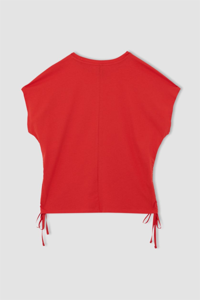 Kadın Kırmızı Regular Fıt Pamuklu Kısa Kollu Tişört