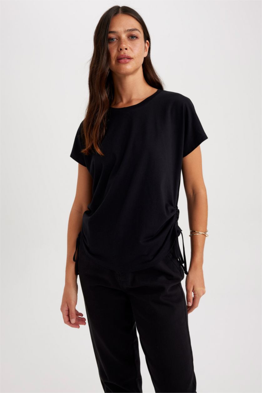 WOMAN Black Regular Fit Short Sleeve T-Shirt