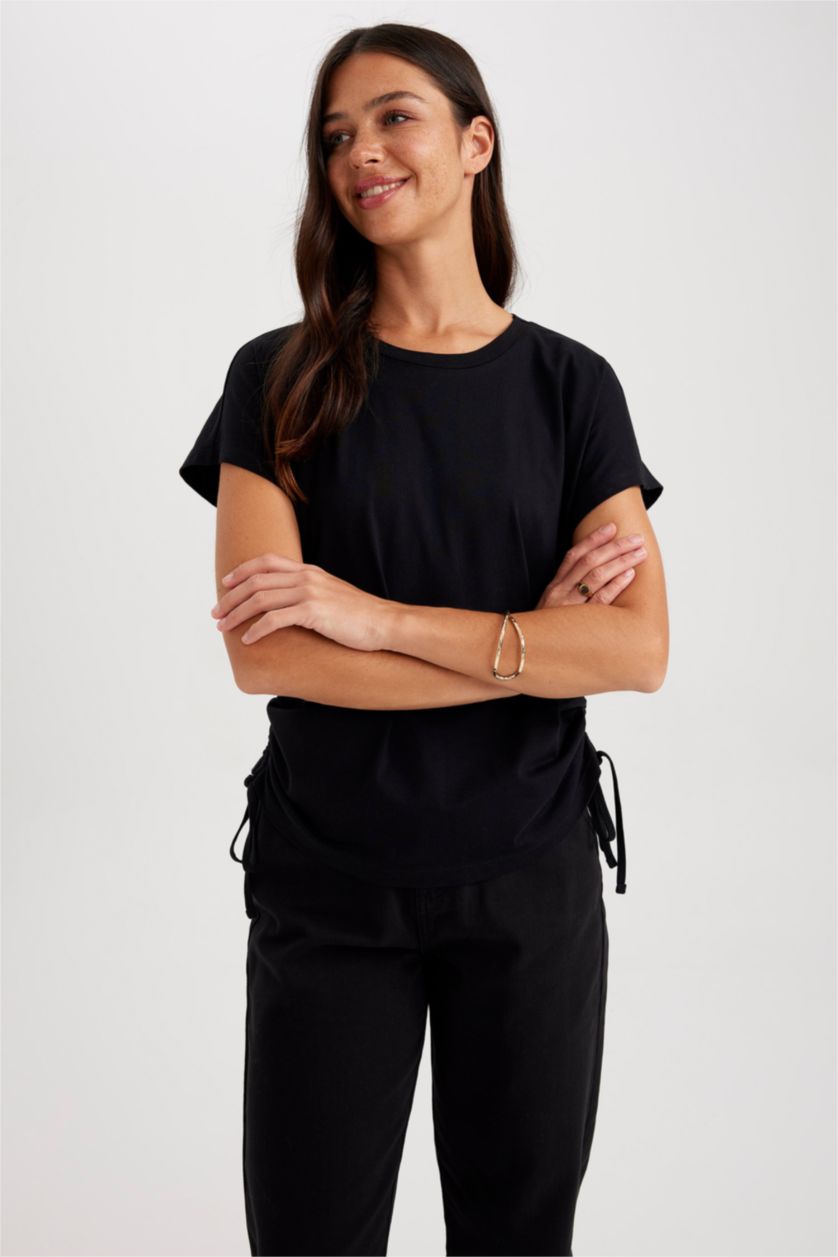 WOMAN Black Regular Fit Short Sleeve T-Shirt