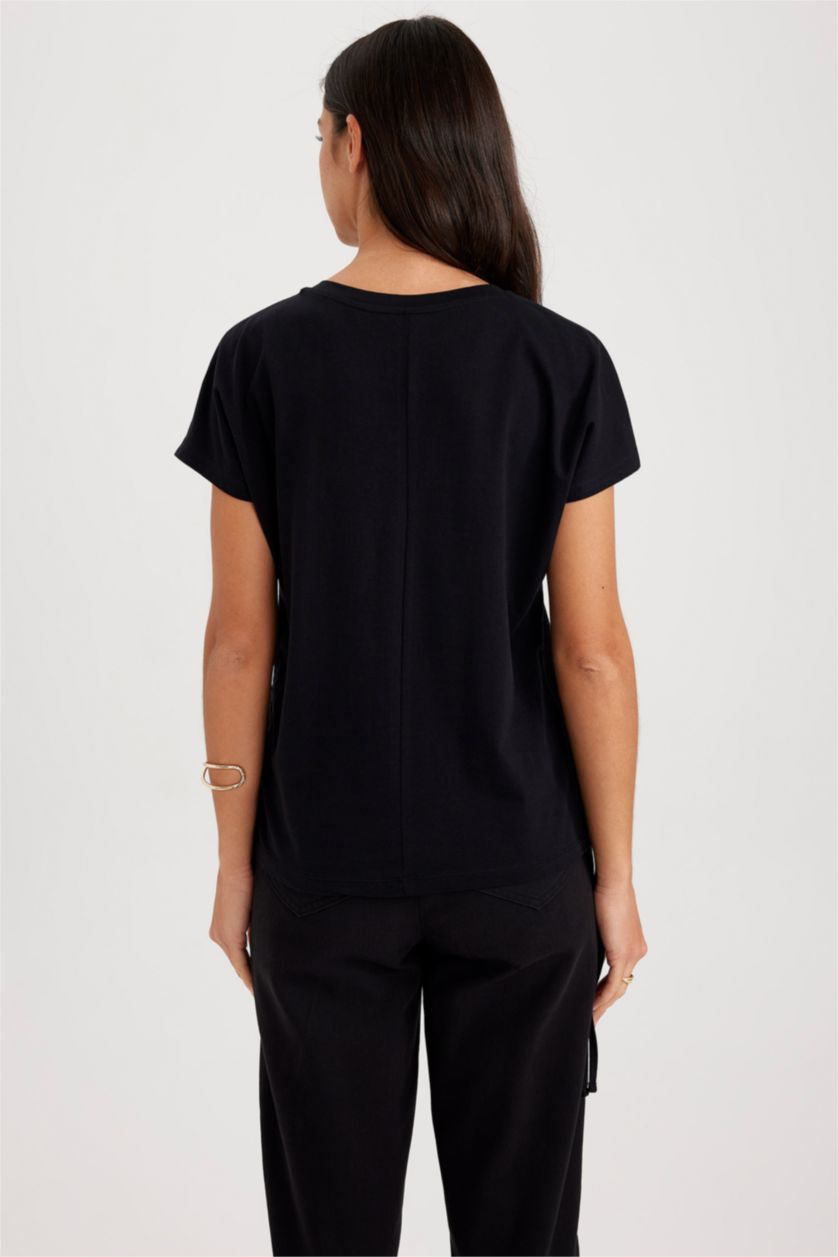 WOMAN Black Regular Fit Short Sleeve T-Shirt