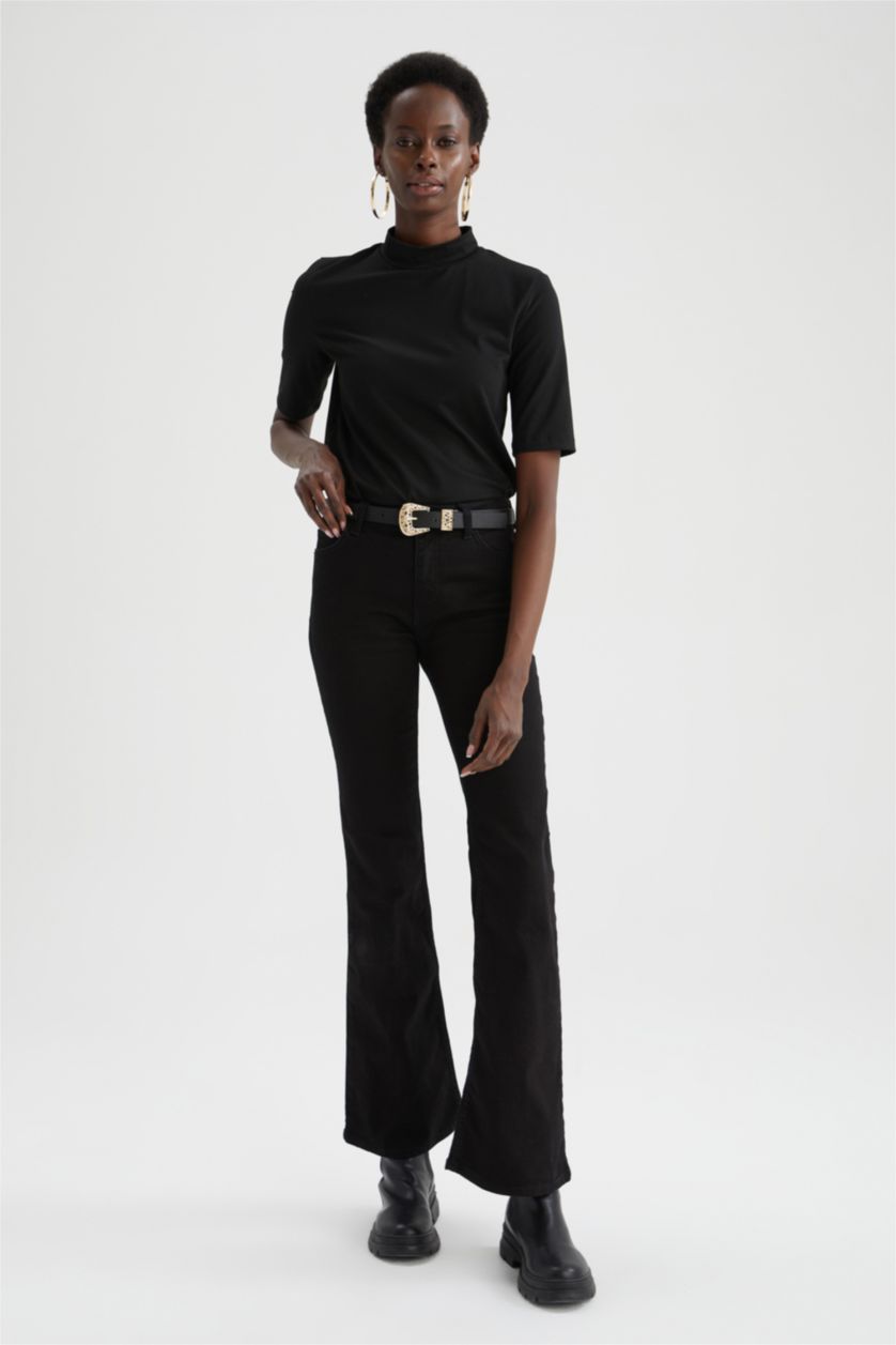 WOMAN Black Slim Fit Half Turtleneck Short Sleeve T-Shirt