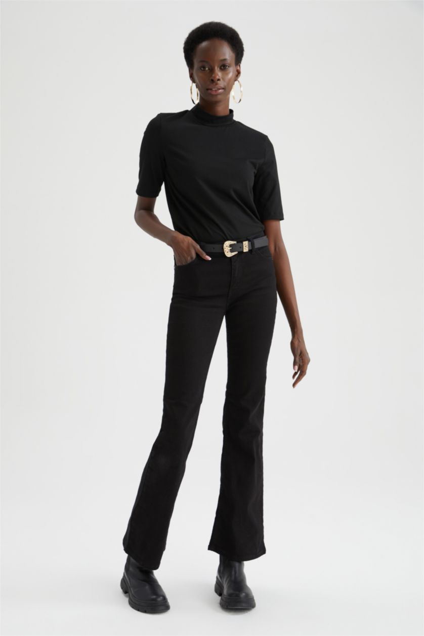 WOMAN Black Slim Fit Half Turtleneck Short Sleeve T-Shirt