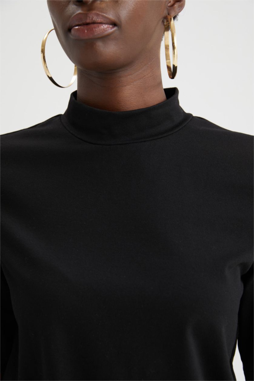 WOMAN Black Slim Fit Half Turtleneck Short Sleeve T-Shirt
