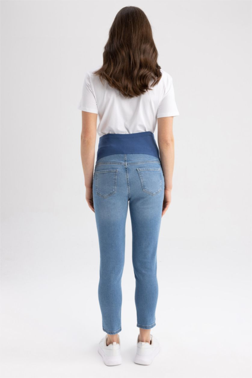 Kadın İndigo Boyfriend Yüksek Bel Yırtık Detaylı Hamile Jean Pantolon