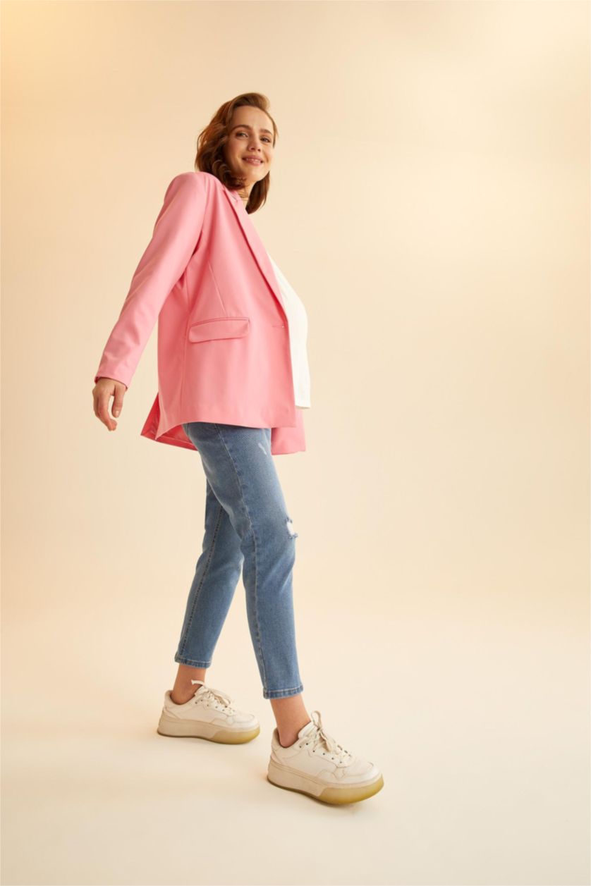 Kadın İndigo Boyfriend Yüksek Bel Yırtık Detaylı Hamile Jean Pantolon