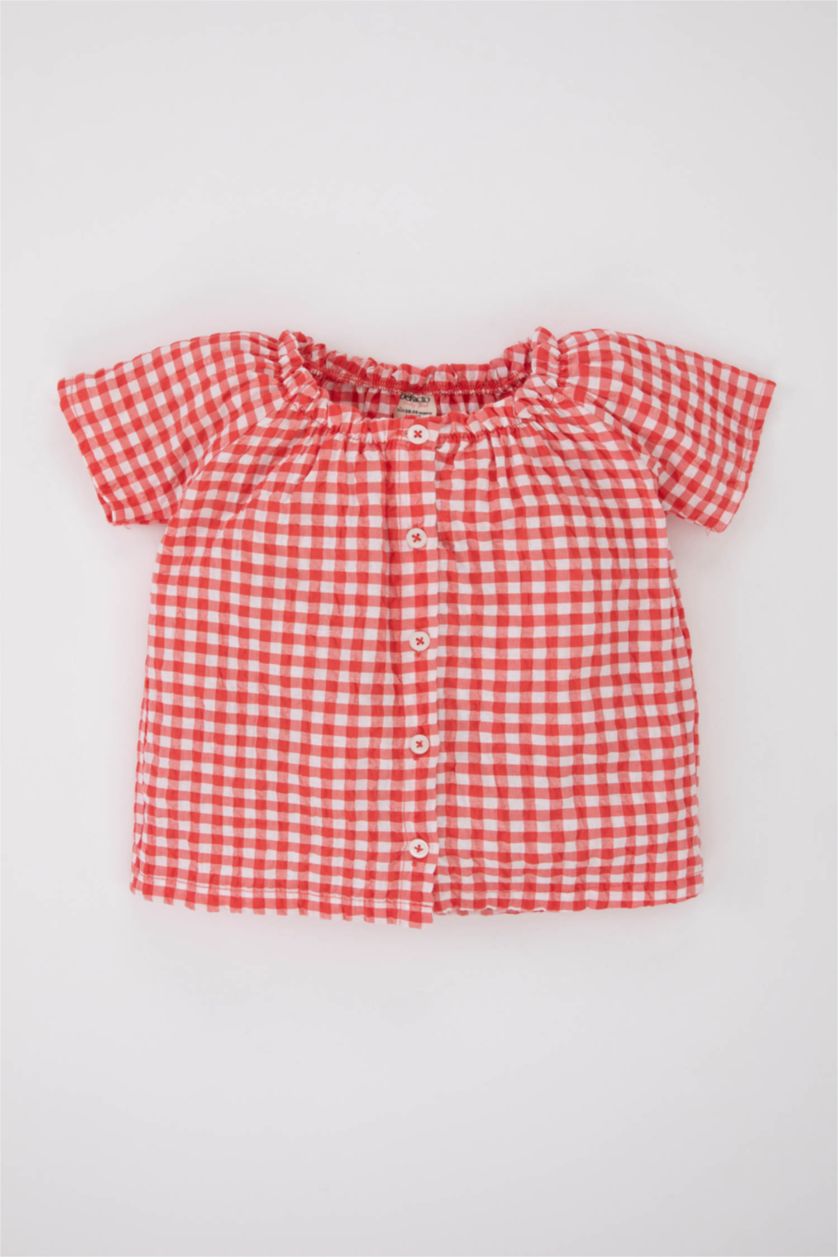 طفلة صغيرة أحمر فاتح قميص أطفال بناتي بقصة عادية نص كم من قماش قطن