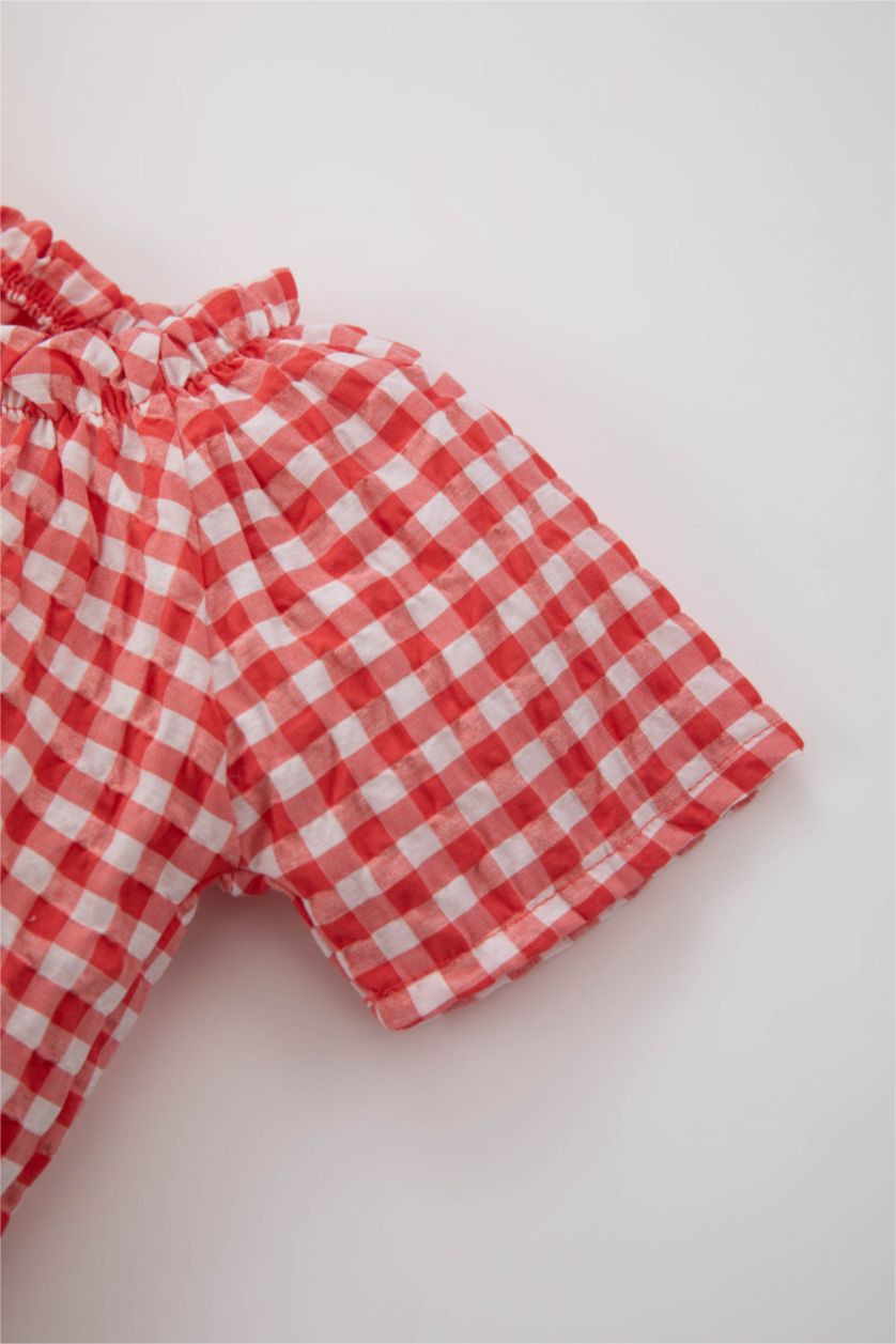 طفلة صغيرة أحمر فاتح قميص أطفال بناتي بقصة عادية نص كم من قماش قطن