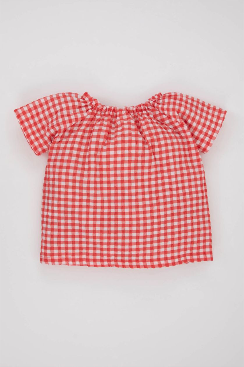 طفلة صغيرة أحمر فاتح قميص أطفال بناتي بقصة عادية نص كم من قماش قطن