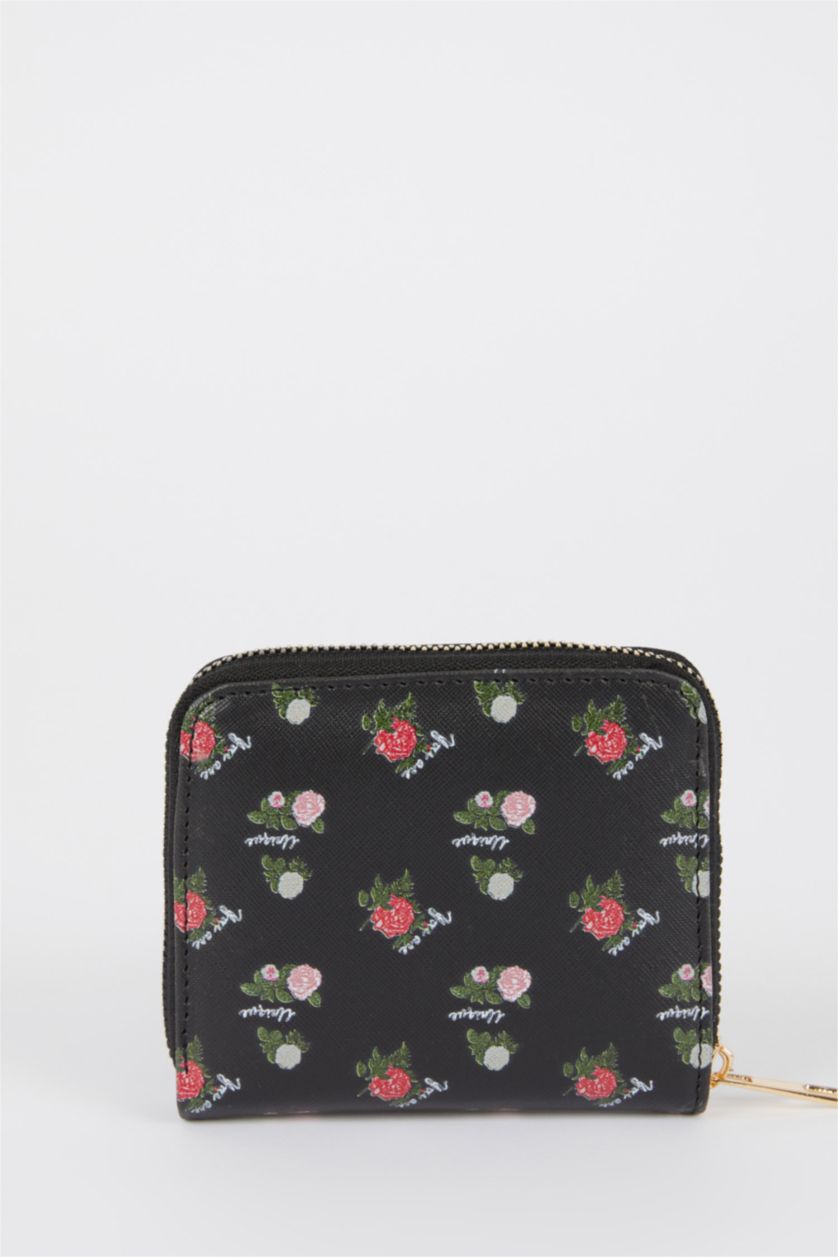 FEMME Noir Portefeuille femme en similicuir motif rose