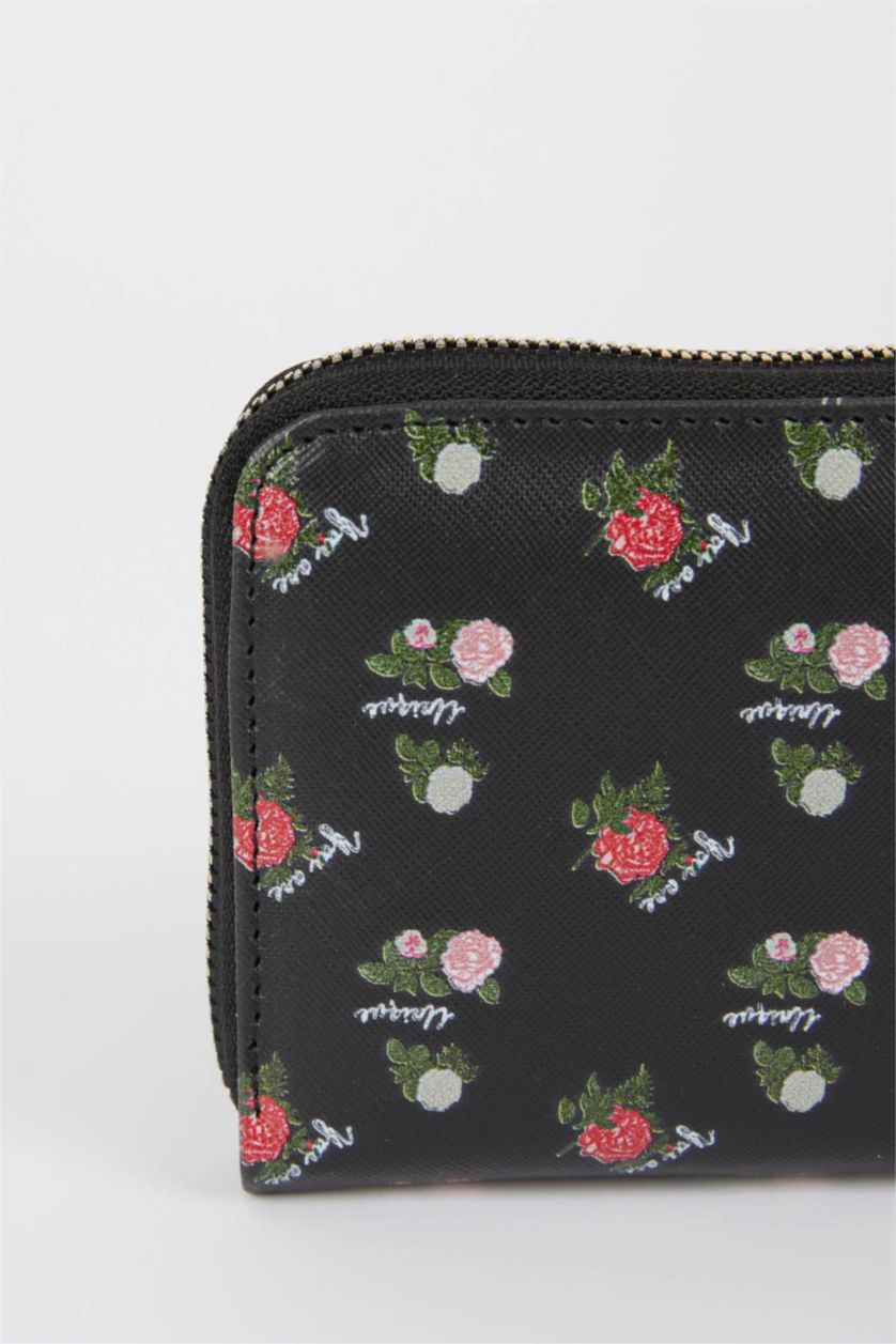 FEMME Noir Portefeuille femme en similicuir motif rose