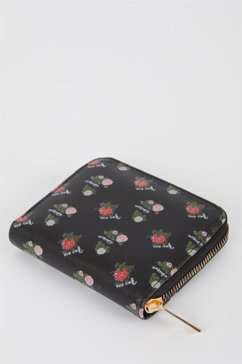 FEMME Noir Portefeuille femme en similicuir motif rose