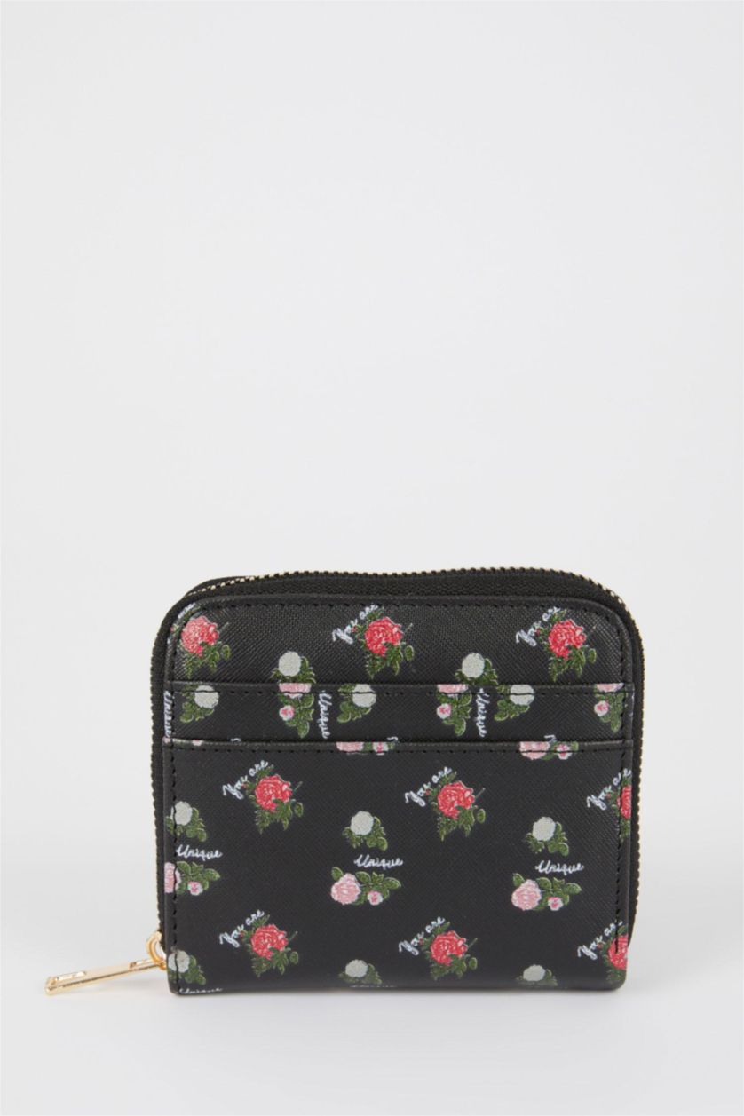 FEMME Noir Portefeuille femme en similicuir motif rose