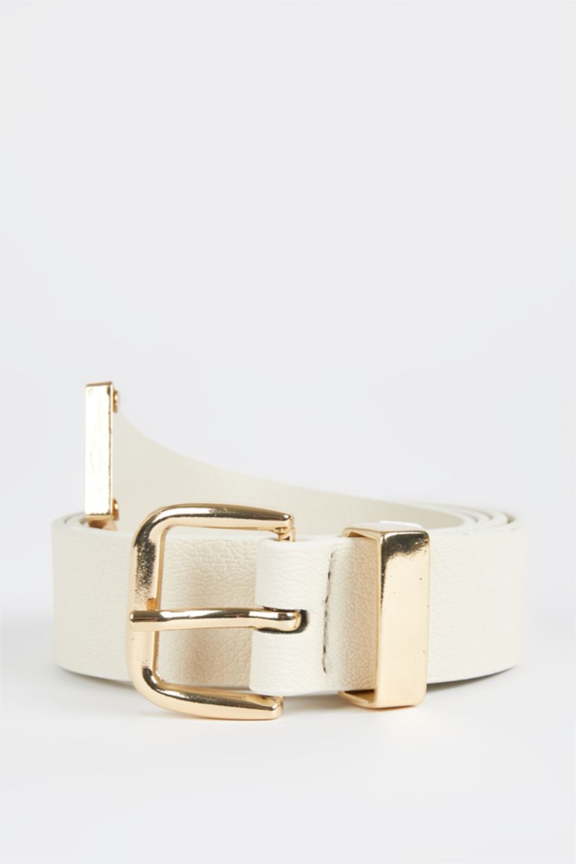 Kadın Nude Kadın Dikdörtgen Toka Suni Deri Kemer