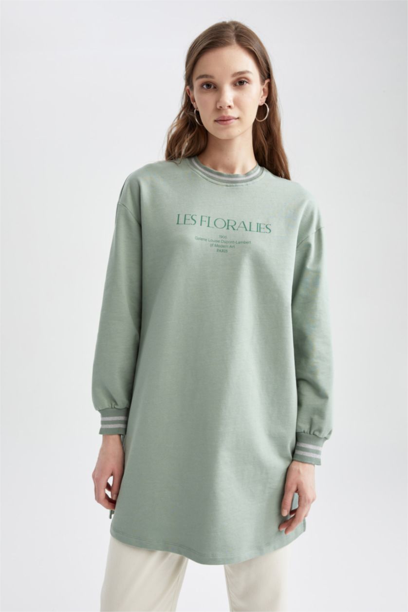 Kadın Mint Oversıze Sweatshirt Kumaşı Sweatshirt Tunik