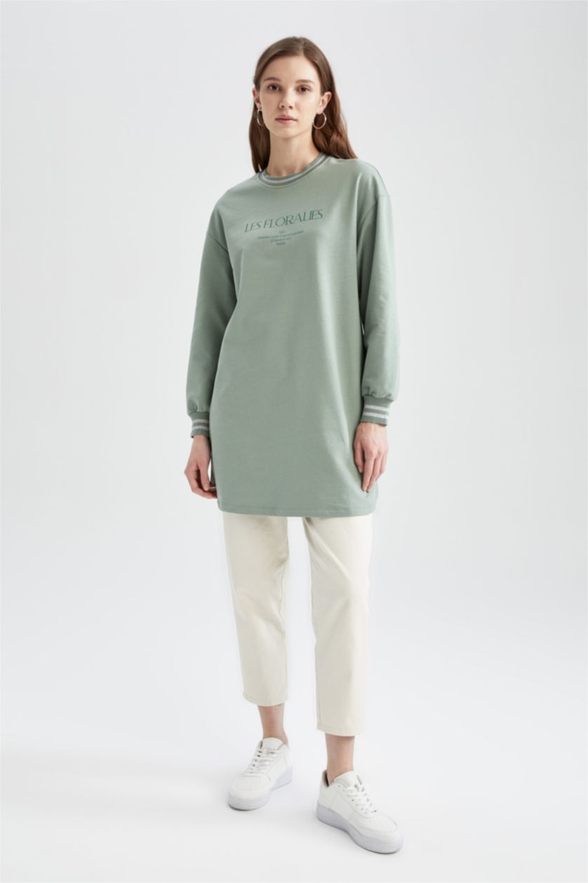 Kadın Mint Oversıze Sweatshirt Kumaşı Sweatshirt Tunik