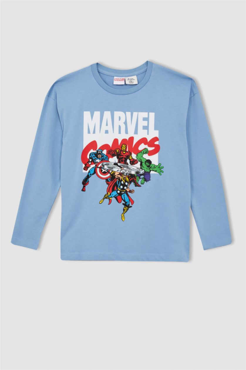 BOYS & TEENS Blue Boy Marvel Licensed Crew Neck Cotton Long Sleeve T-Shirt