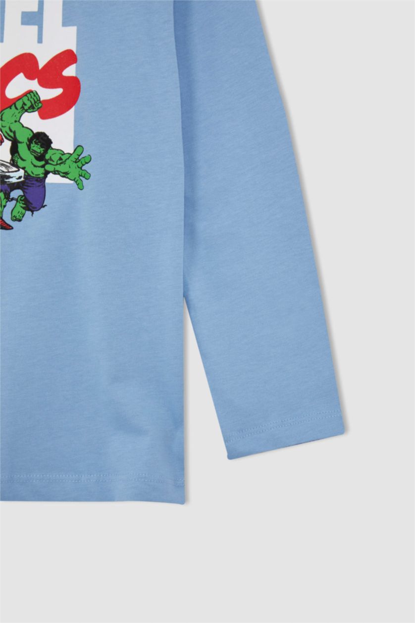 BOYS & TEENS Blue Boy Marvel Licensed Crew Neck Cotton Long Sleeve T-Shirt