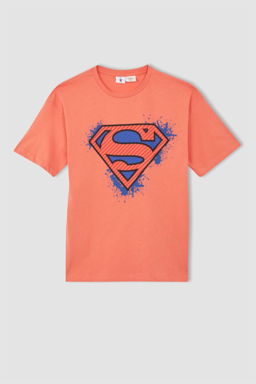 Erkek Çocuk - Genç Erkek Turuncu Erkek Çocuk Süperman Lisanslı Bisiklet Yaka Kısa Kollu Pamuklu Tişört