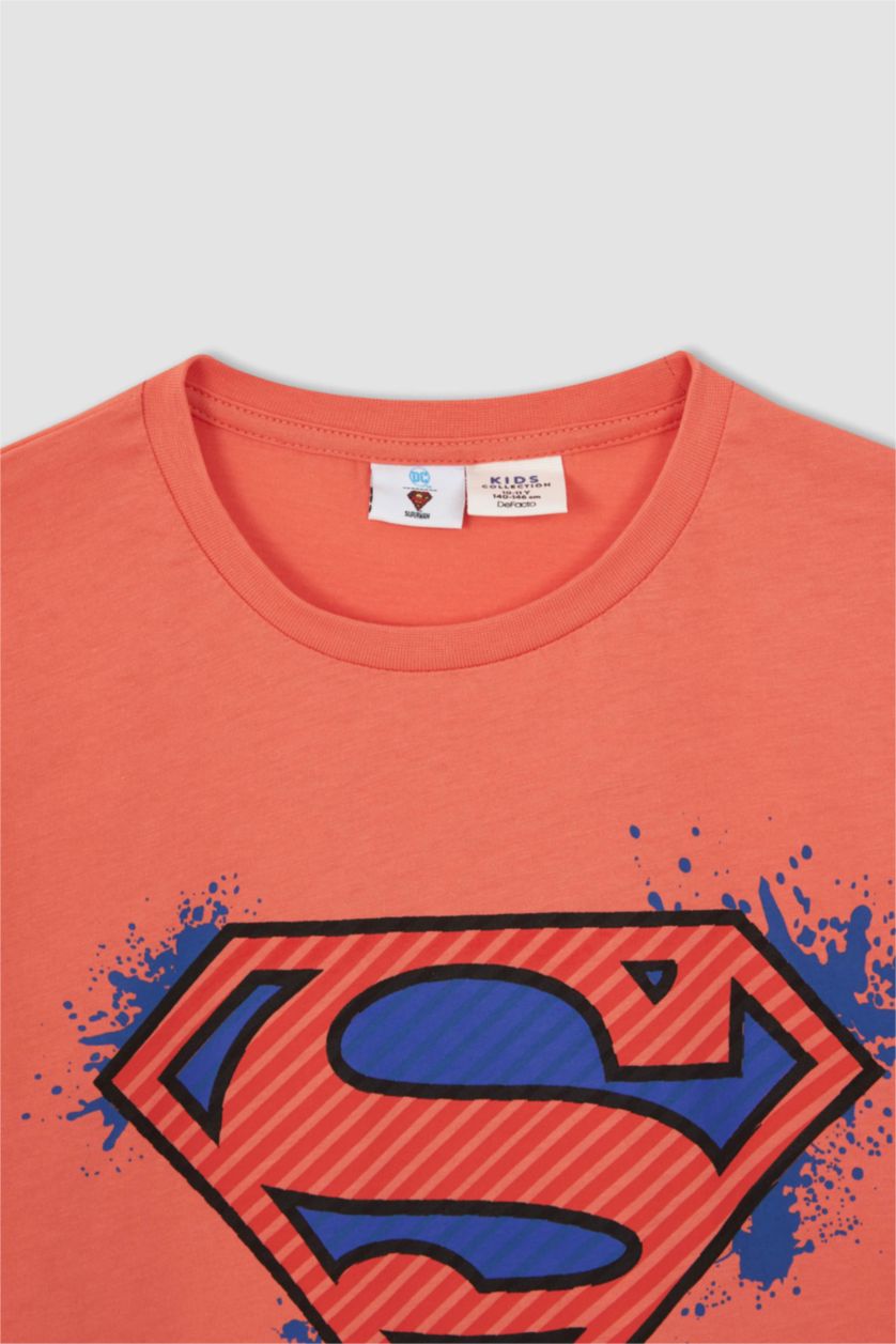 Erkek Çocuk - Genç Erkek Turuncu Erkek Çocuk Süperman Lisanslı Bisiklet Yaka Kısa Kollu Pamuklu Tişört