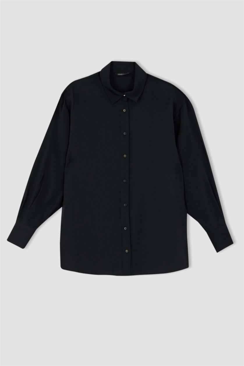 FEMME Noir Tunique chemise à manches longues en tencel avec fentes et coupe oversize